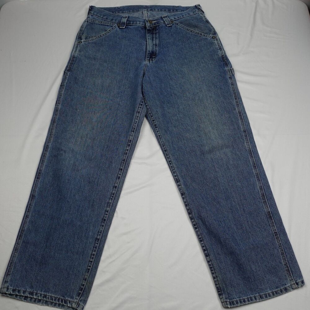 Lee Dungarees Carpenter Jeans Men's 37x30 Loose Fit Straight Leg Blue Denim
